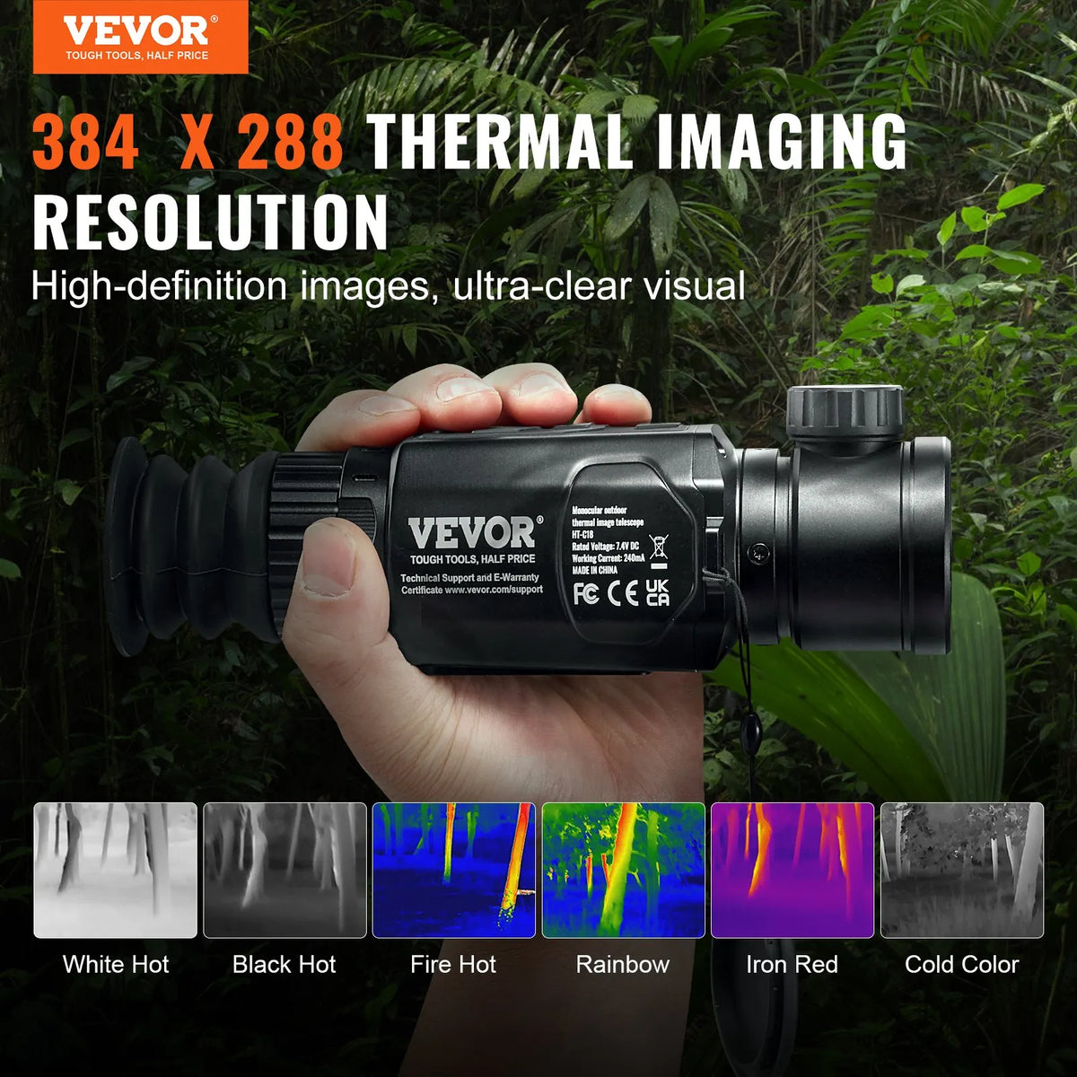 Thermal Monocular for Hunting with 1–8x Zoom and 10 mm OLED Display