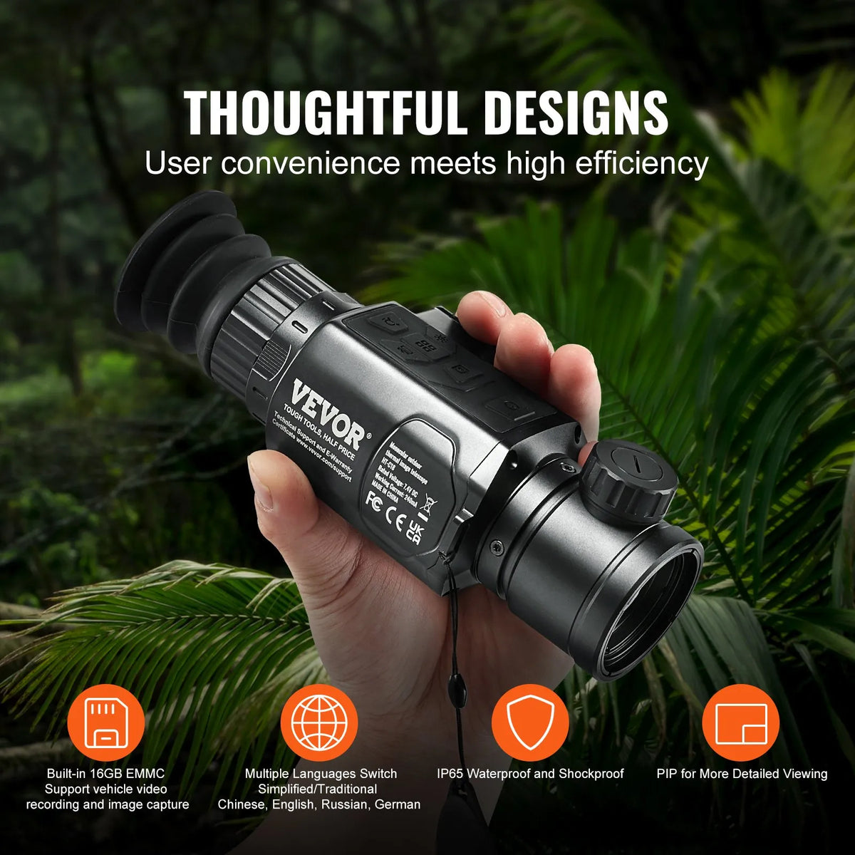 Thermal Monocular for Hunting with 1–8x Zoom and 10 mm OLED Display