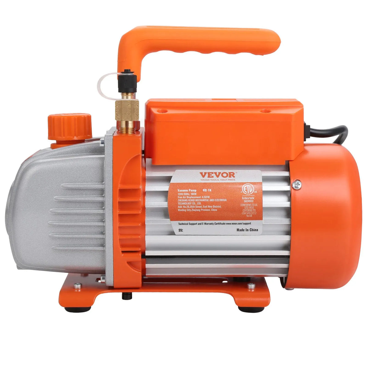 VEVOR Single-Stage HVAC Vacuum Pump with Gauge Kit 113 l/min, 1/4 SAE, with Hose for Air Conditioning System Maintenance