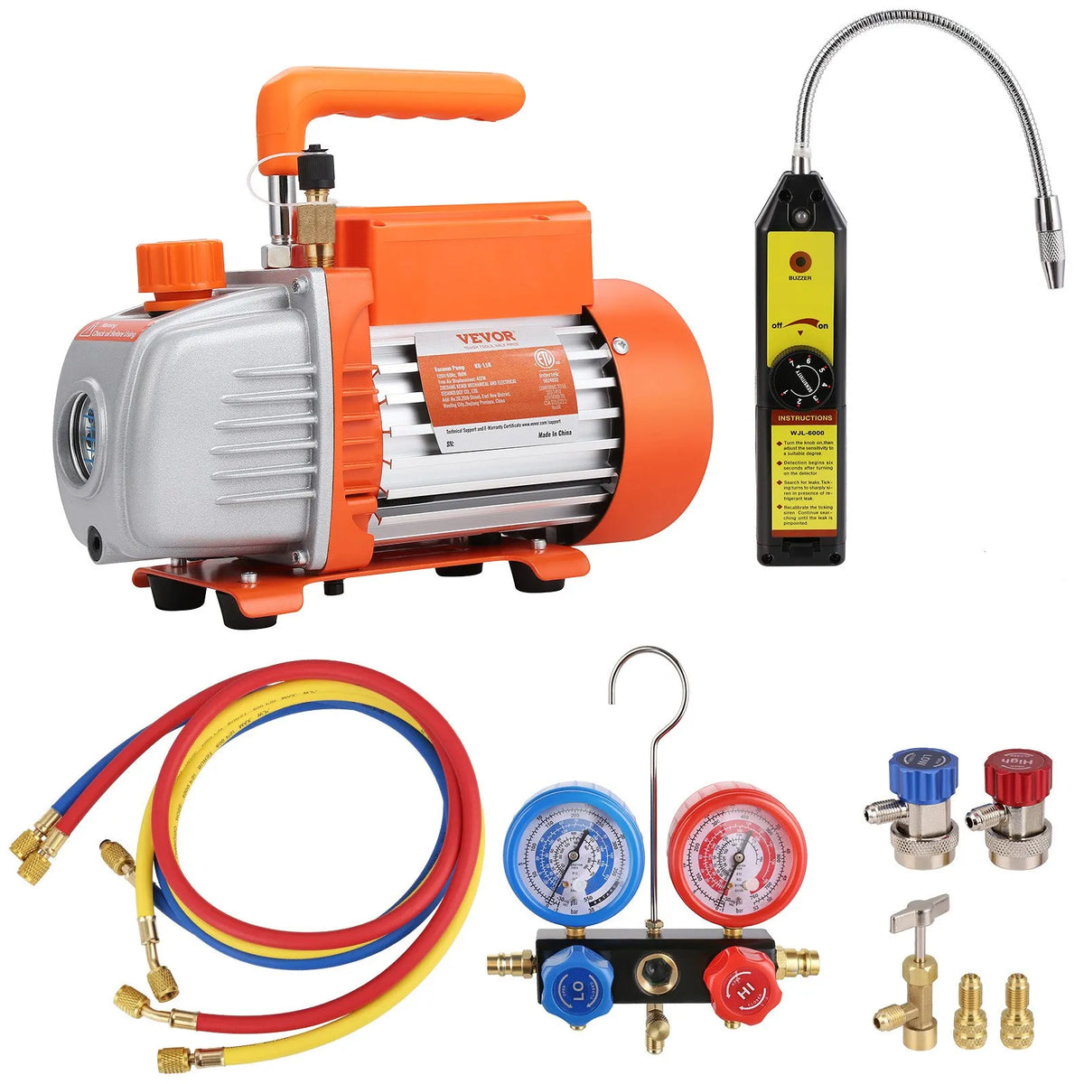 VEVOR Single-Stage HVAC Vacuum Pump with Gauge Kit 113 l/min, 1/4 SAE, with Hose for Air Conditioning System Maintenance