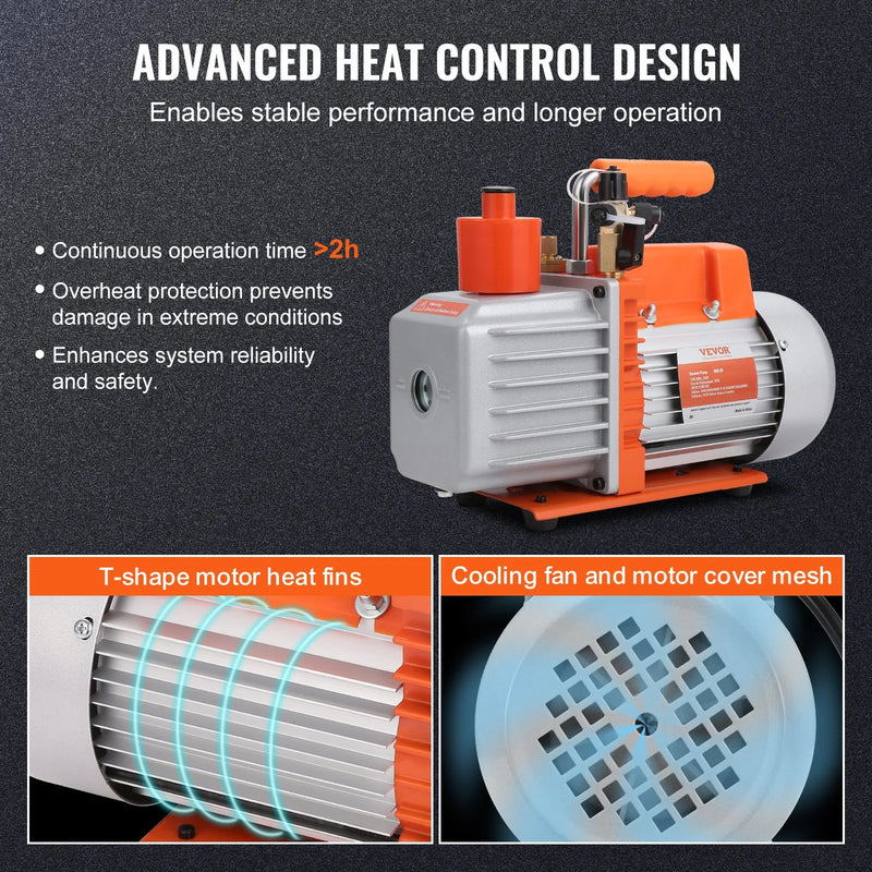 VEVOR vakuuma sūknis 142 l/min, divpakāpju rotācijas lāpstiņu HVAC gaisa kondicionēšanas vakuuma sūknis