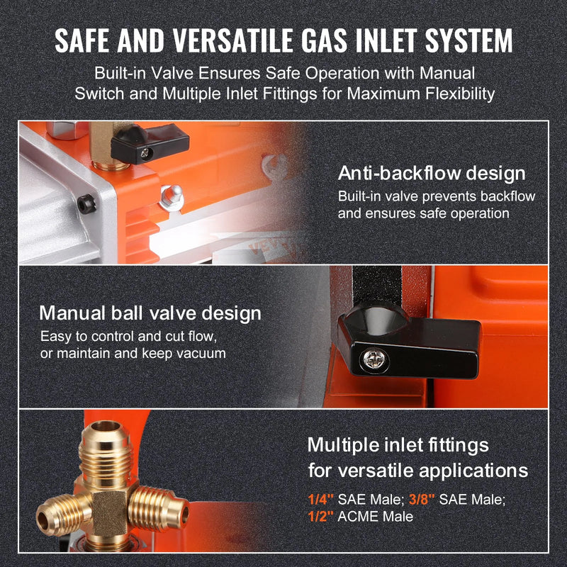 VEVOR vakuuma sūknis 142 l/min, divpakāpju rotācijas lāpstiņu HVAC gaisa kondicionēšanas vakuuma sūknis