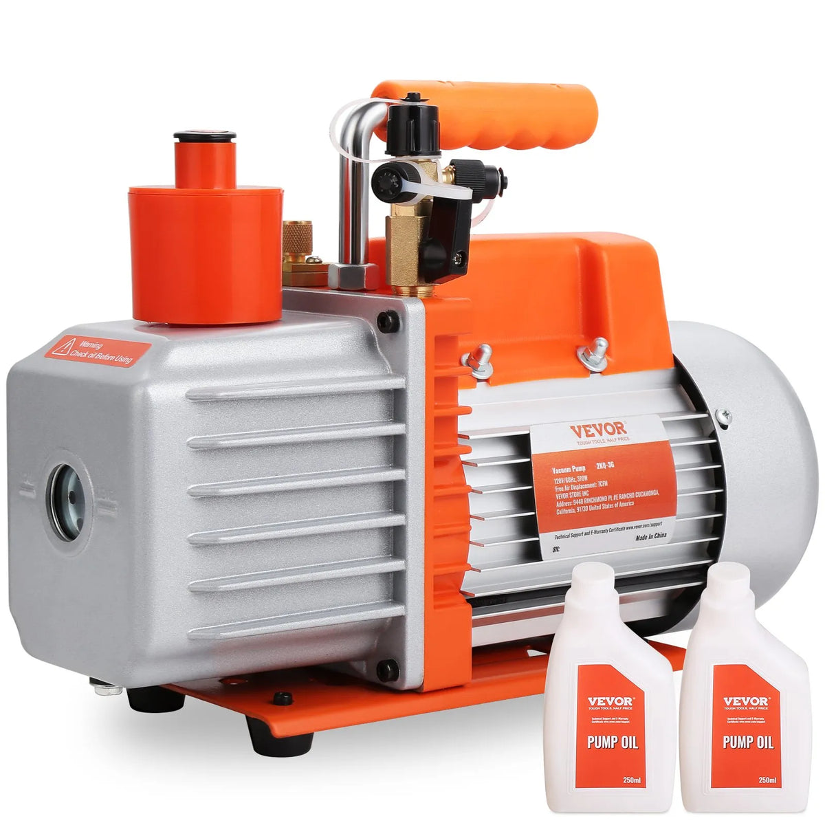 VEVOR Vacuum Pump 198 l/min, Two-Stage Rotary Vane HVAC Air Conditioning Vacuum Pump