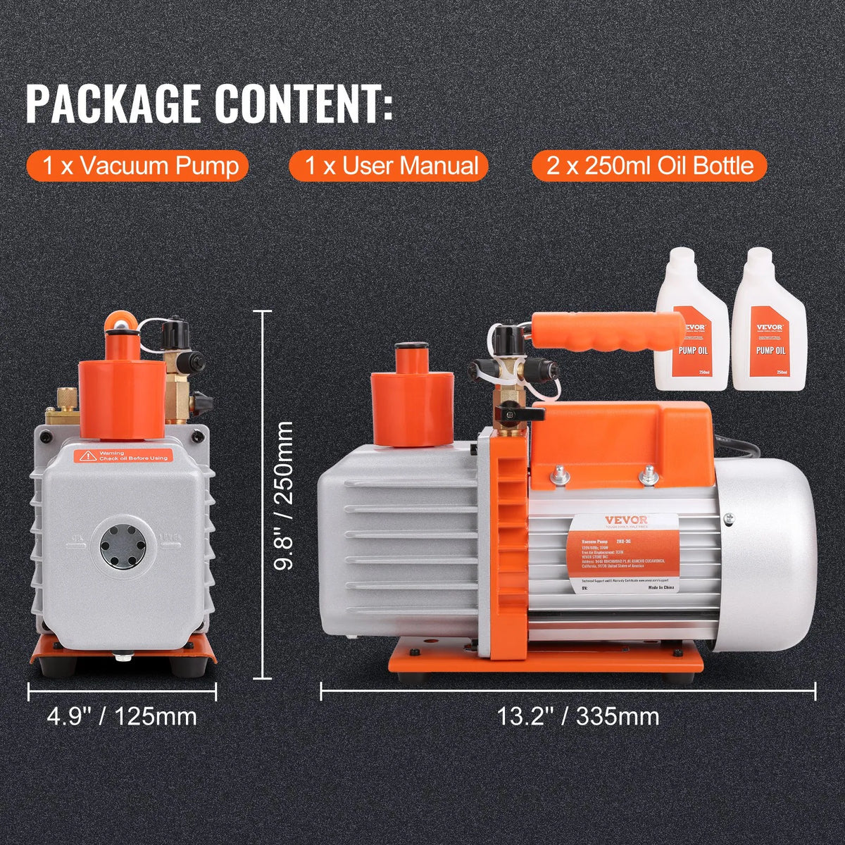 VEVOR Vacuum Pump 198 l/min, Two-Stage Rotary Vane HVAC Air Conditioning Vacuum Pump