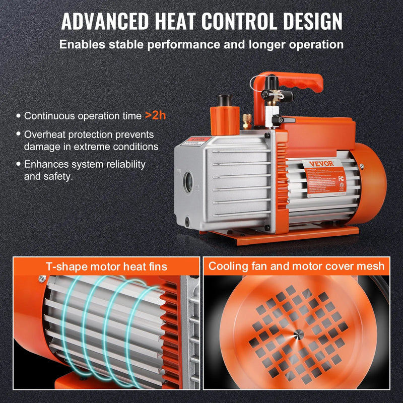 VEVOR divpakāpju rotācijas lāpstiņu HVAC vakuuma sūknis 142 l/min (5 CFM) gaisa kondicionēšanas sistēmām