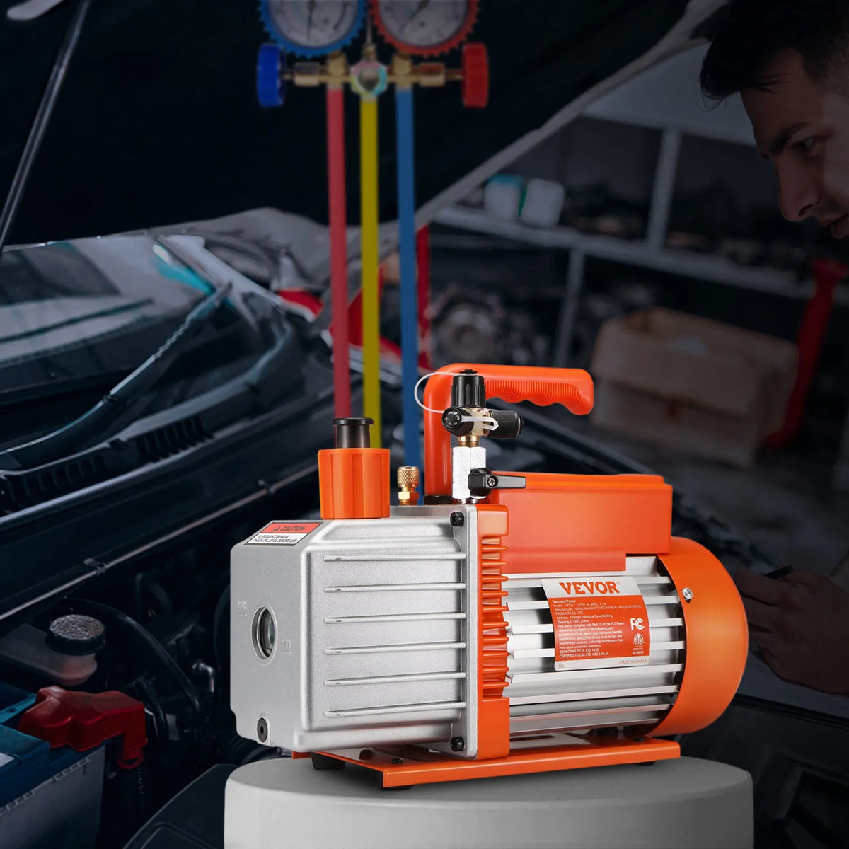 VEVOR Two-Stage Rotary Vane HVAC Vacuum Pump 142 l/min (5 CFM) for Air Conditioning Systems
