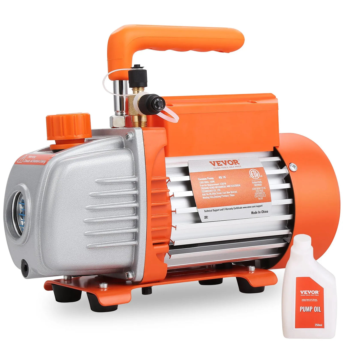 VEVOR Single-Stage Vacuum Pump 99 l/min, 150 W, 220–240 V, Air Conditioning and HVAC Vacuum Pump with SAE 1/4 and ACME 1/2 Inlet Connections, for HVAC Repair, Refrigeration Maintenance and Resin Degassing