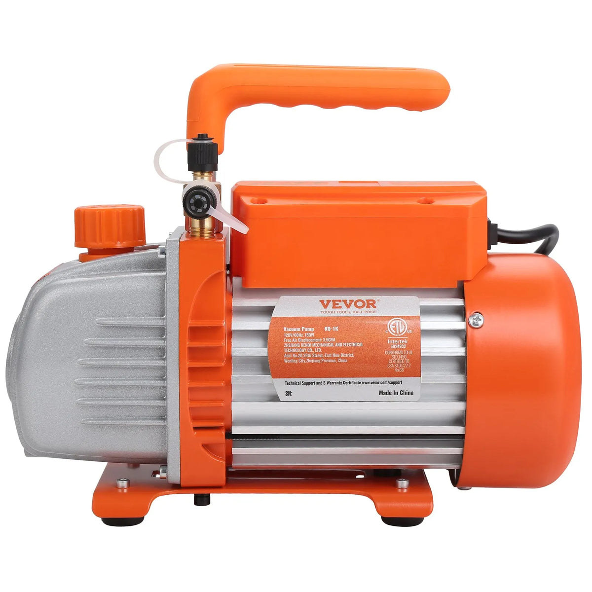 VEVOR Single-Stage Vacuum Pump 99 l/min, 150 W, 220–240 V, Air Conditioning and HVAC Vacuum Pump with SAE 1/4 and ACME 1/2 Inlet Connections, for HVAC Repair, Refrigeration Maintenance and Resin Degassing