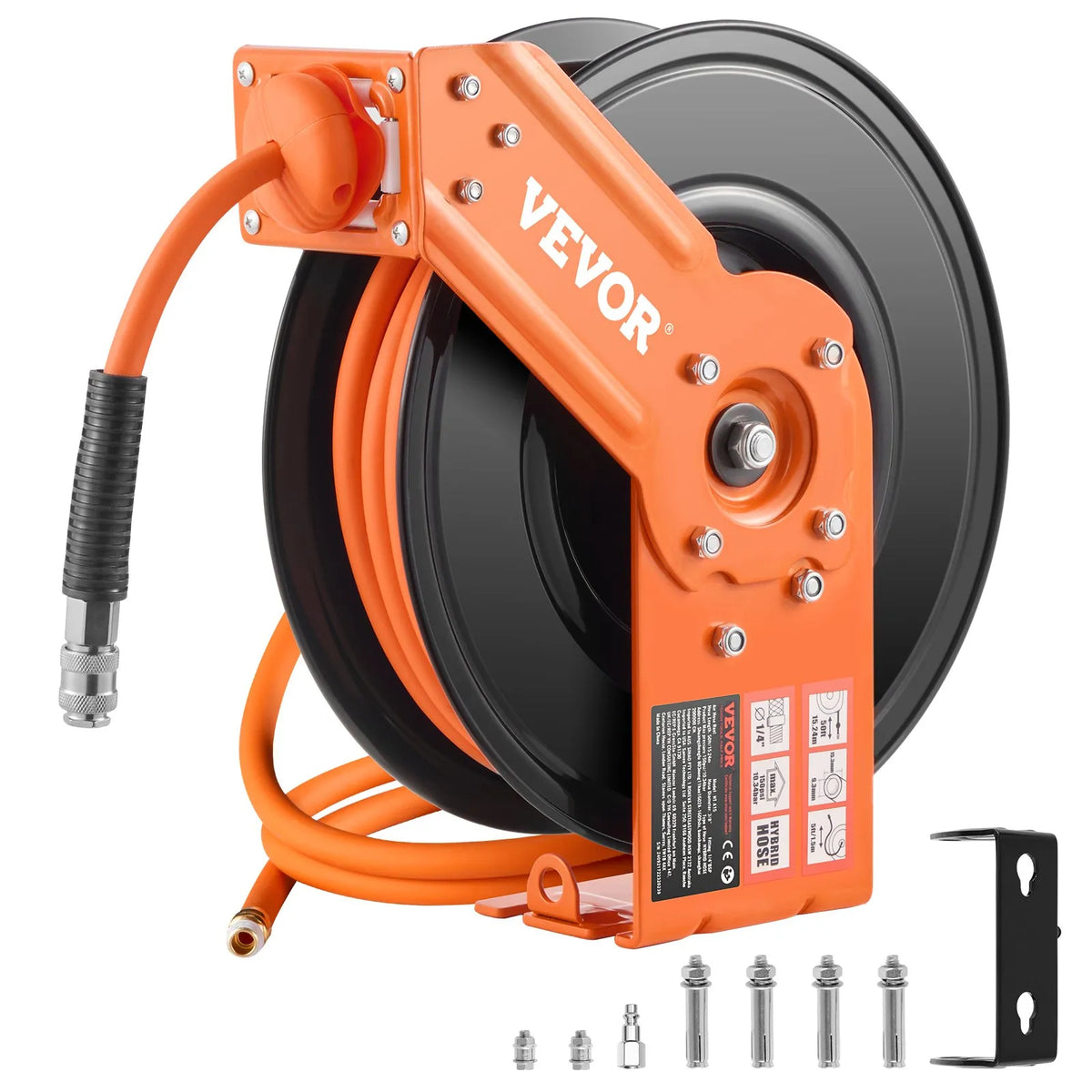 VEVOR Automatic Air Hose Reel 9.5 mm x 15 m, 20 bar, with Bracket and Auto Rewind