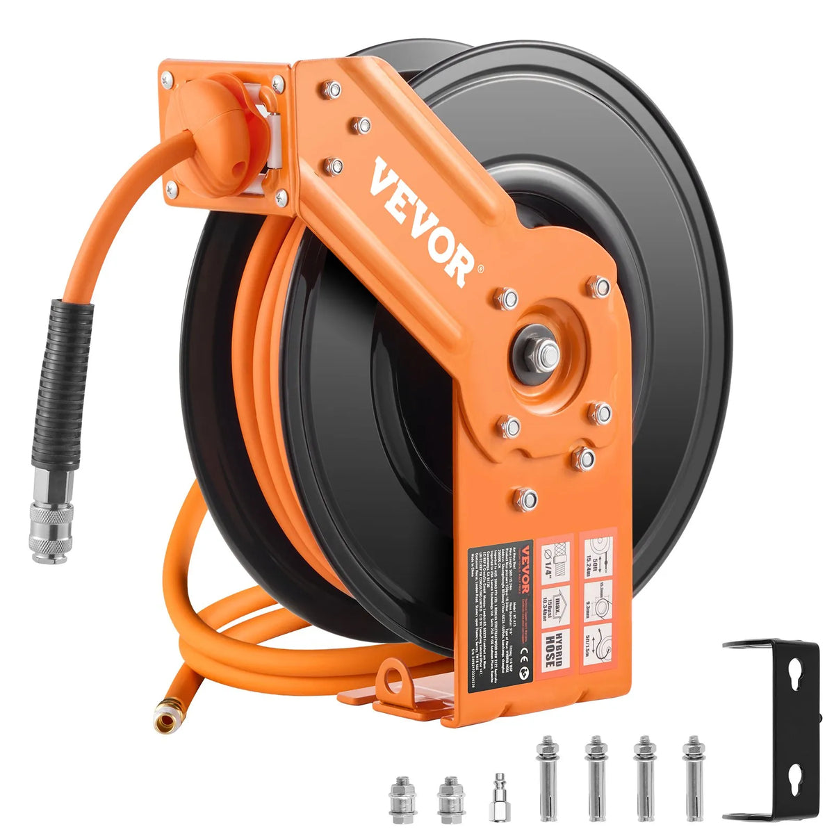 VEVOR Automatic Air Hose Reel 9.5 mm x 15 m, 20 bar, with Bracket and Auto Rewind