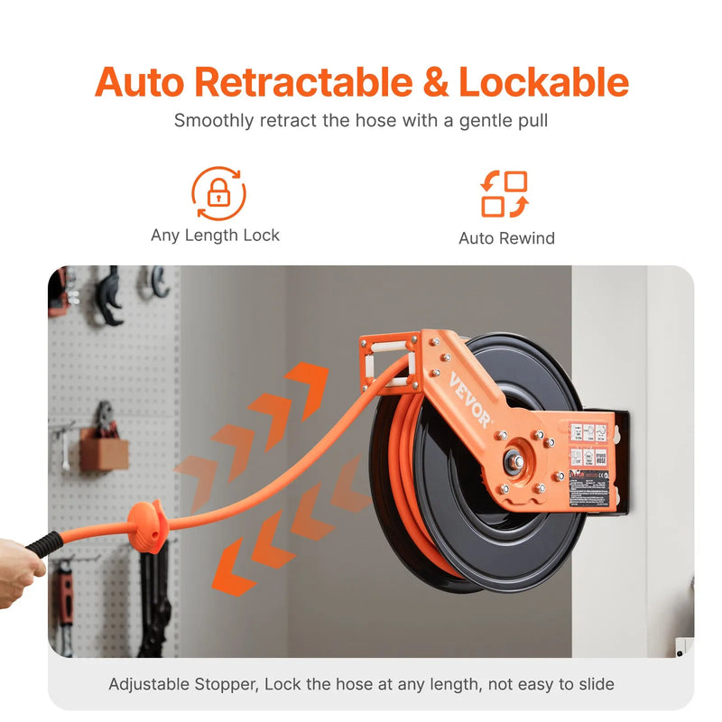 Automātiskā gaisa šļūtenes spole 9,5 mm x 15 m, 20 bāri, ar kronšteinu un automātisku attīšanu