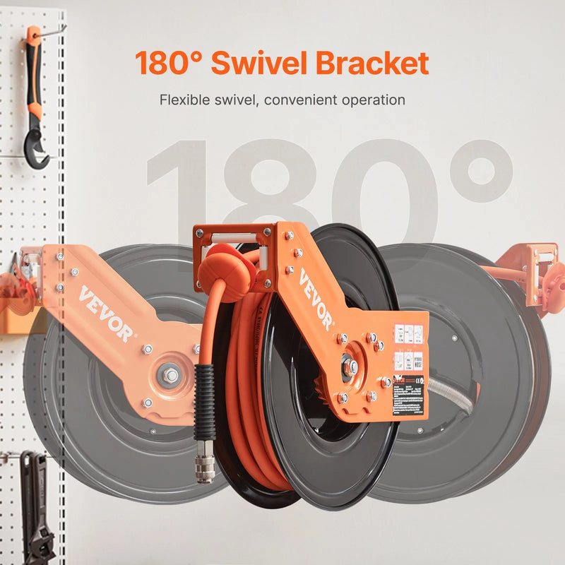 Automātiskā gaisa šļūtenes spole 9,5 mm x 15 m, 20 bāri, ar kronšteinu un automātisku attīšanu