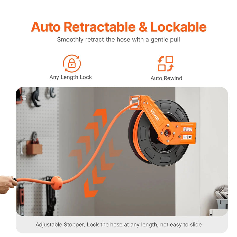 Gaisa šļūtenes spole, ievelkama, 9,53 mm, 20 m, hibrīda, ar korpusu, 20 bar / 300 PSI