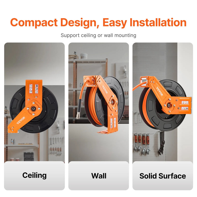 Gaisa šļūtenes spole, ievelkama, 9,53 mm, 20 m, hibrīda, ar korpusu, 20 bar / 300 PSI