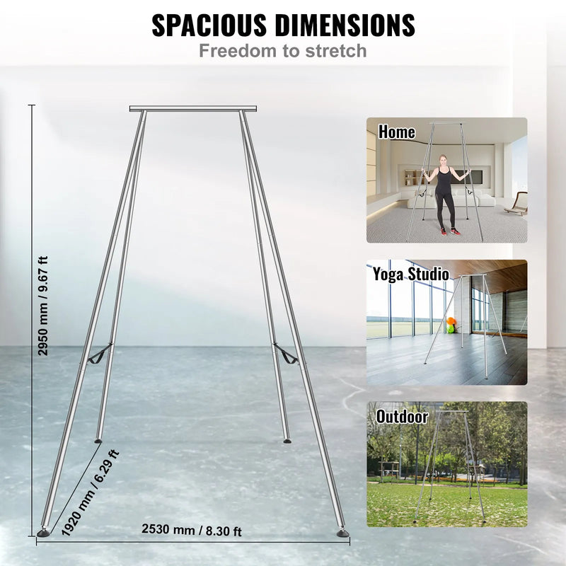 Gaisa jogas rāmis, 2,9 m augsts jogas šūpuļa statīvs, līdz 250 kg slodze, hromēta tērauda caurules statīvs apgrieztajai jogai un jogas šūpulim, piemērots lietošanai iekštelpās un ārā