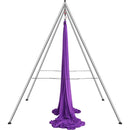 Profesionāls 2,95 m gaisa jogas rāmis ar 12 m purpura šūpuļtīklu, max 250 kg slodze, piemērots iekštelpām un ārtelpām, pilns aprīkojums jogas, stiepšanās un antigravitācijas vingrinājumiem