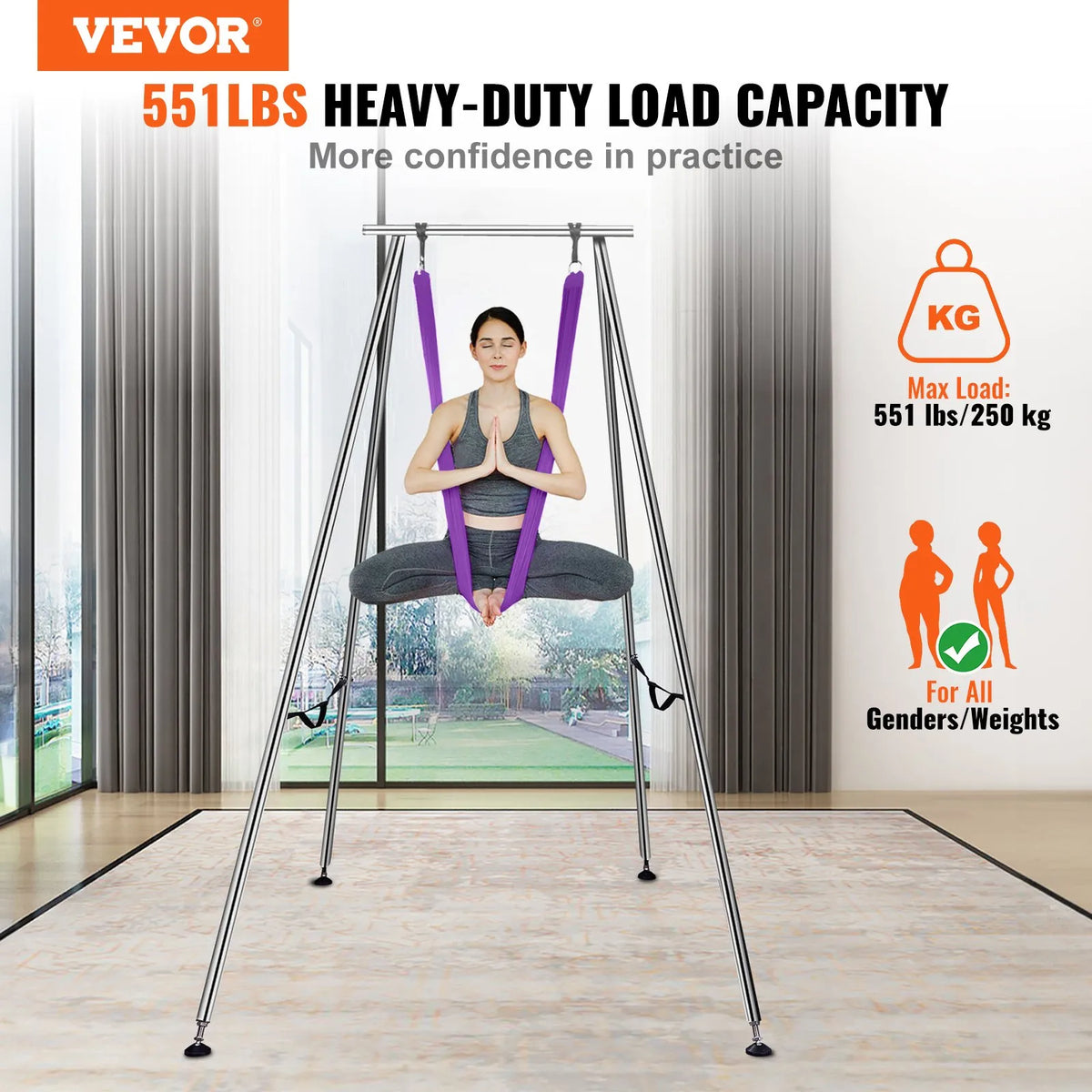 VEVOR Air Yoga Frame 2.95 m with 12 m Purple Swing, up to 250 kg, Professional