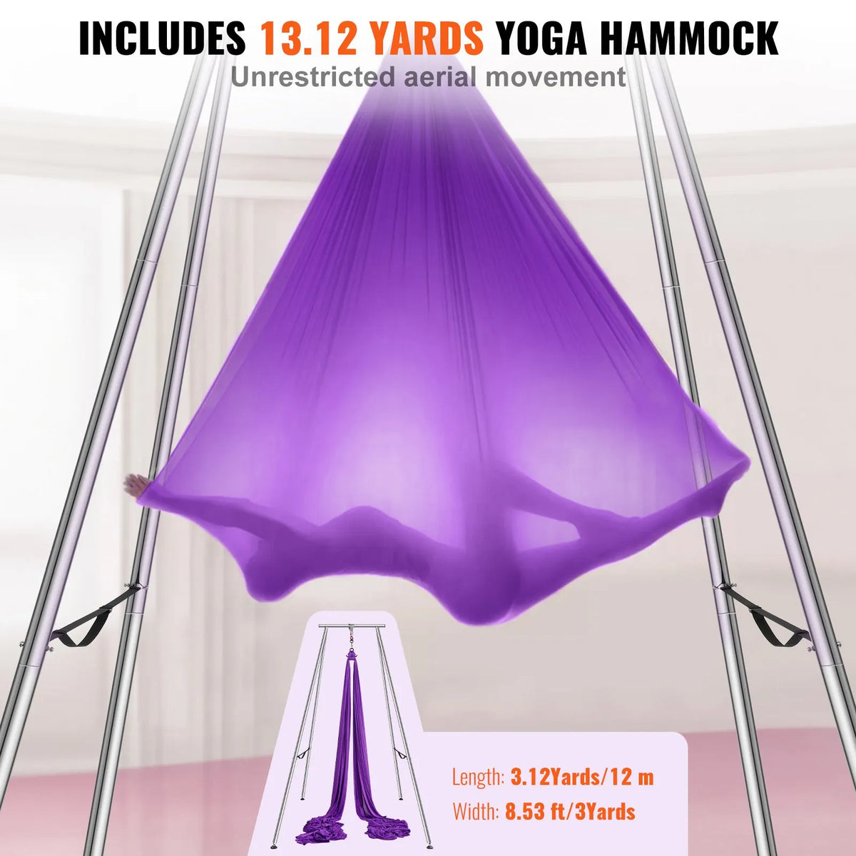 VEVOR Air Yoga Frame 2.95 m with 12 m Purple Swing, up to 250 kg, Professional