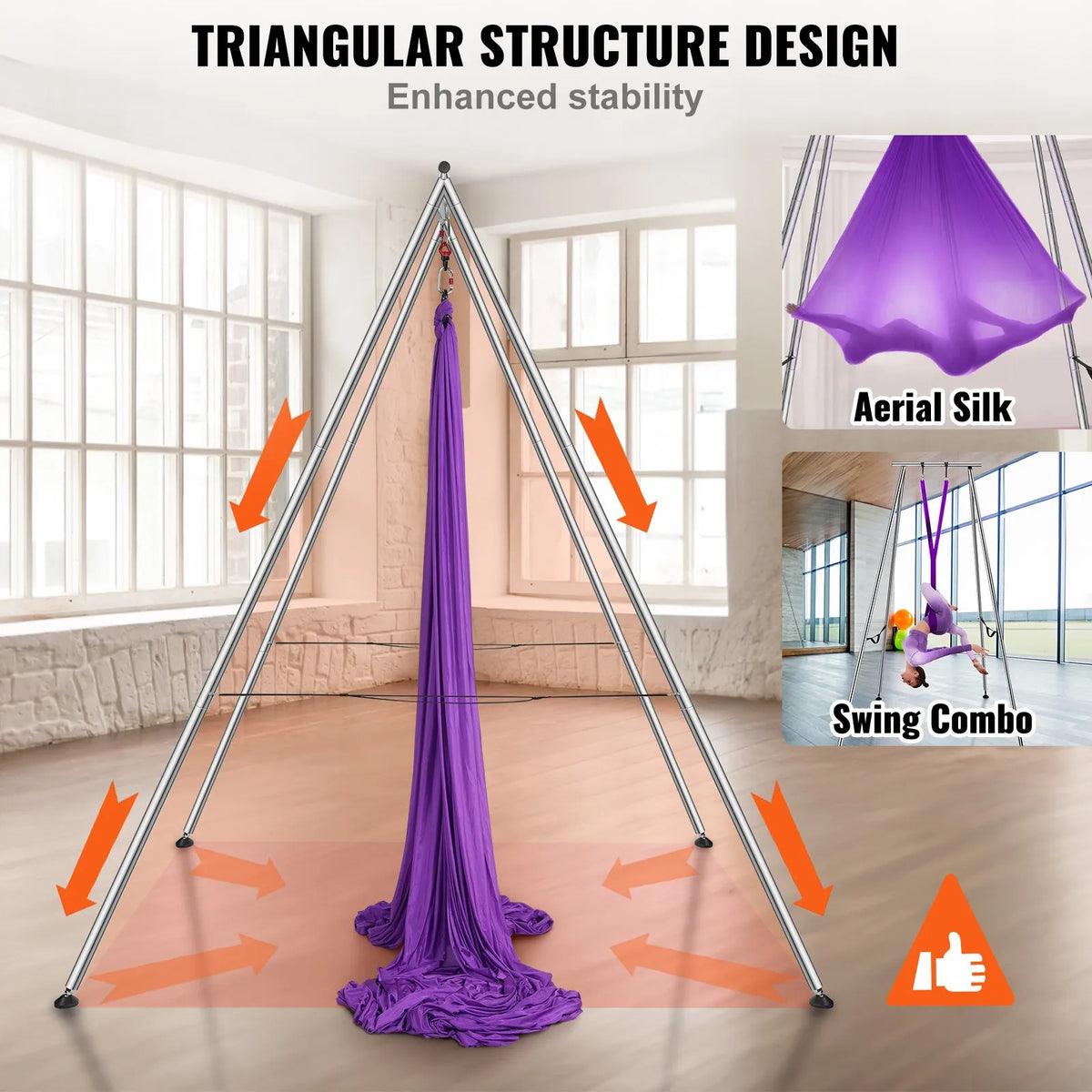 VEVOR Air Yoga Frame 2.95 m with 12 m Purple Swing, up to 250 kg, Professional
