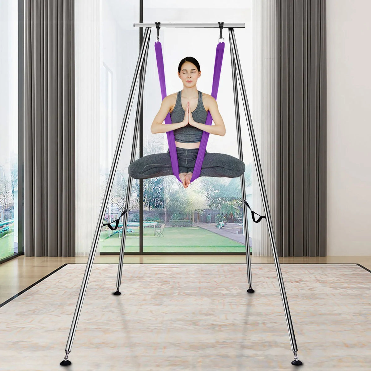 VEVOR Air Yoga Frame 2.95 m with 12 m Purple Swing, up to 250 kg, Professional