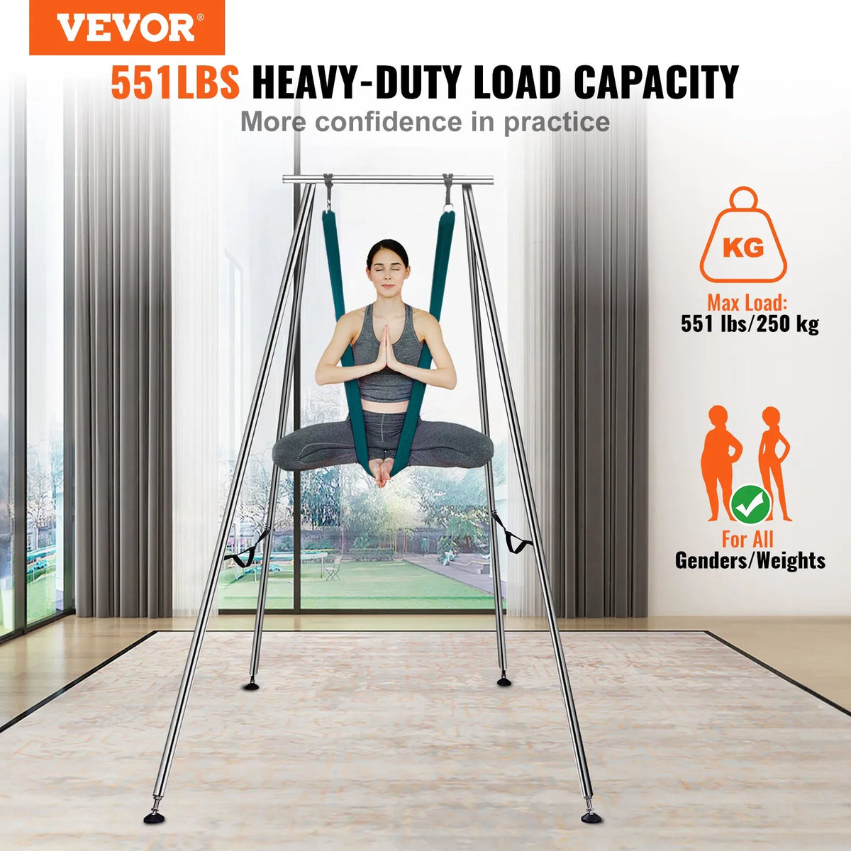VEVOR Air Yoga Frame 2.95 m with 6 m Swing, up to 250 kg, Indoor and Outdoor, Green