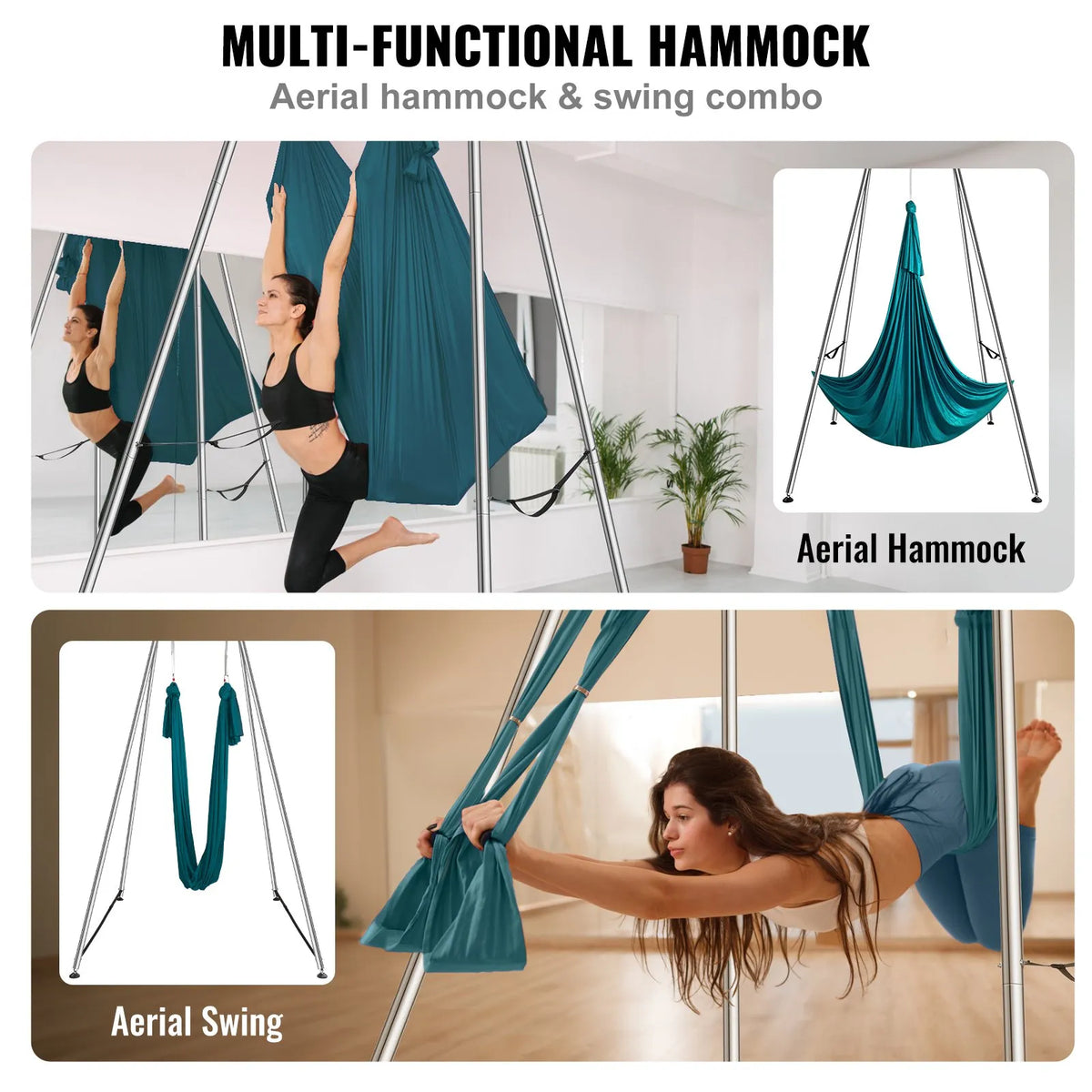 VEVOR Air Yoga Frame 2.95 m with 6 m Swing, up to 250 kg, Indoor and Outdoor, Green