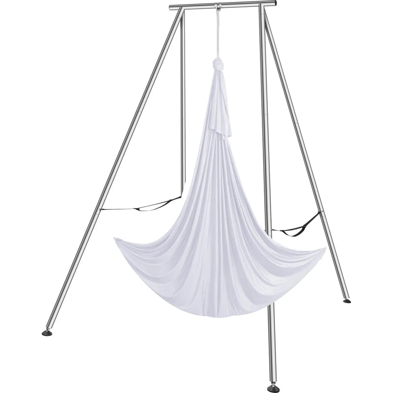 Gaisa jogas statīvs un šūpulis, 2,95 m augstums, profesionāls jogas šūpoles rāmis ar 6,0 m gaisa šūpuli, maksimālā slodze 250 kg, lietošanai iekštelpās un ārā, balts