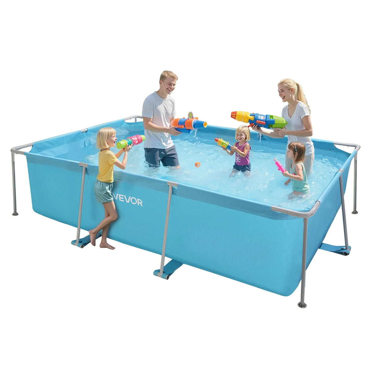 Above-ground swimming pool with metal frame 3 × 2 × 0.76 m, rectangular steel construction, large outdoor family pool, easy to assemble, rust-resistant, capacity 3959 l, blue