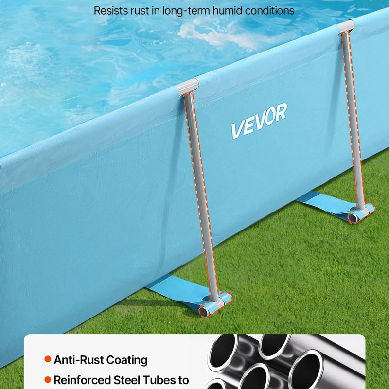 Virszemes peldbaseins ar metāla rāmi 3 × 2 × 0,76 m, taisnstūrveida tērauda konstrukcija, liels āra ģimenes baseins, viegli saliekams, rūsas izturīgs, ietilpība 3959 l, zilā krāsā