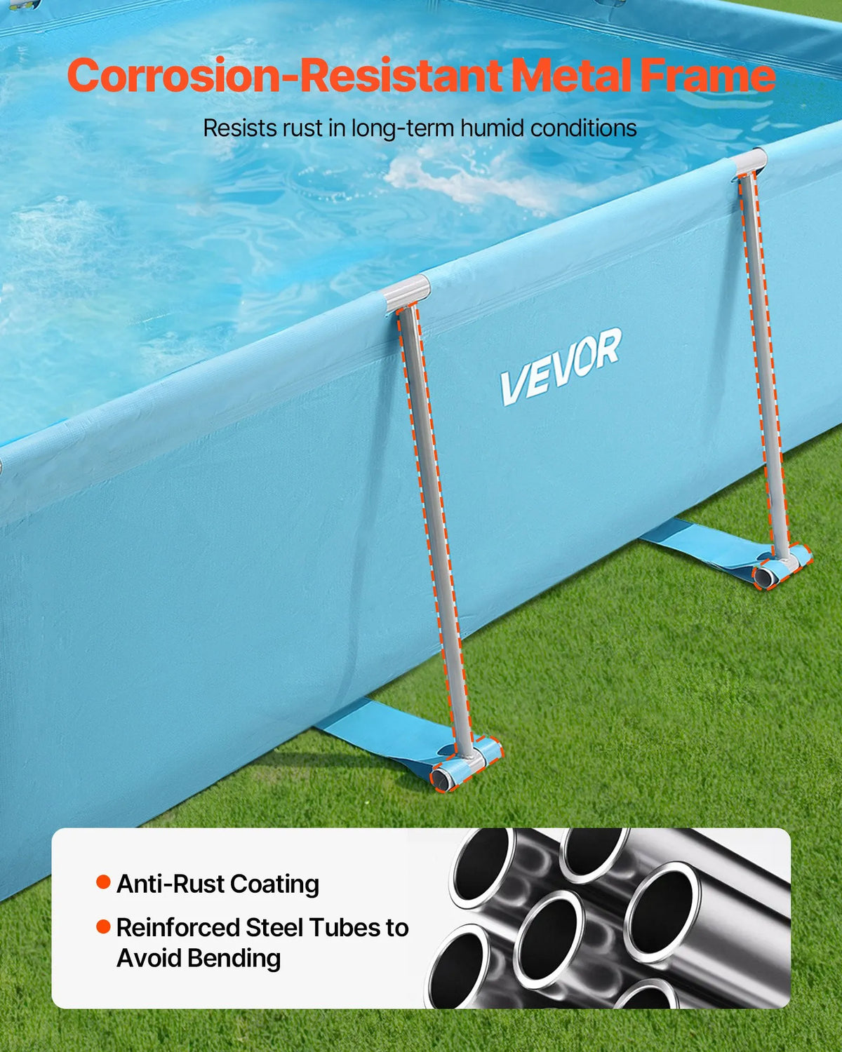 Above-ground swimming pool with metal frame 3 × 2 × 0.76 m, rectangular steel construction, large outdoor family pool, easy to assemble, rust-resistant, capacity 3959 l, blue