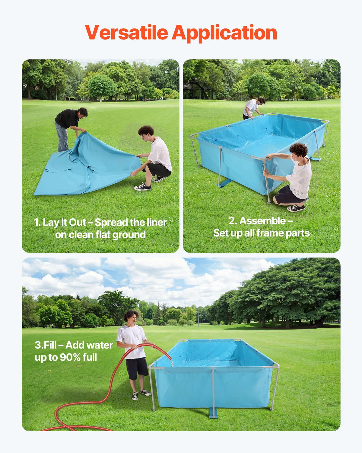 Above-ground swimming pool with metal frame 3 × 2 × 0.76 m, rectangular steel construction, large outdoor family pool, easy to assemble, rust-resistant, capacity 3959 l, blue