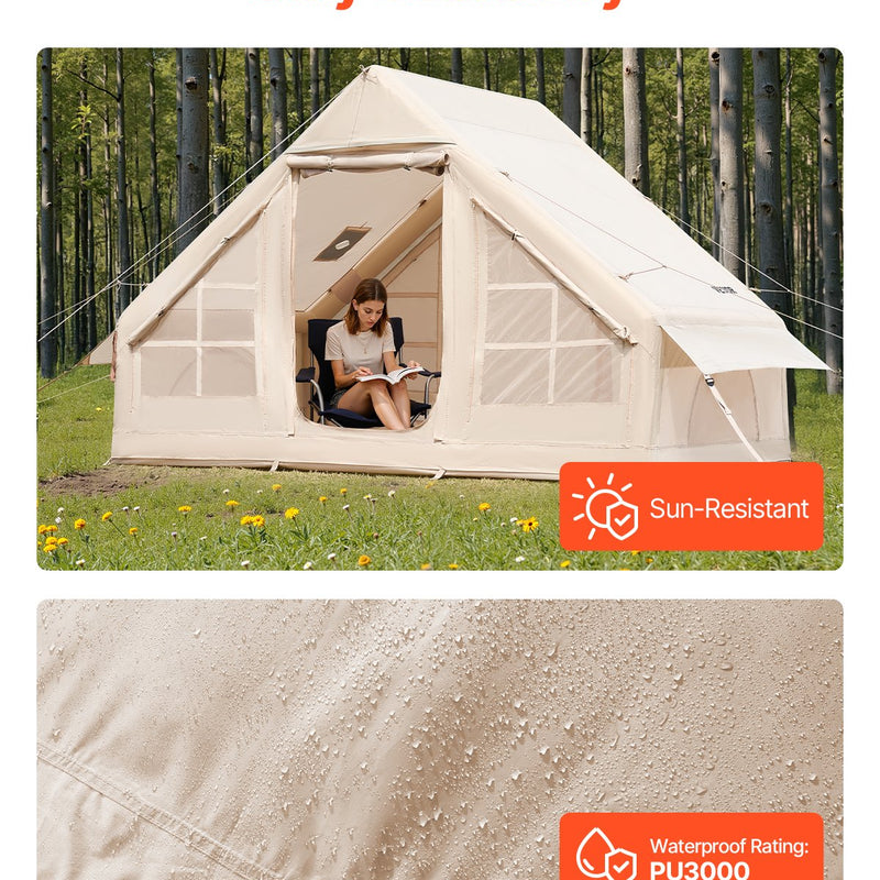 VEVOR piepūšamā telts kempingam 3–5 personām, glampinga telts ar pumpi, viegli uzstādāma