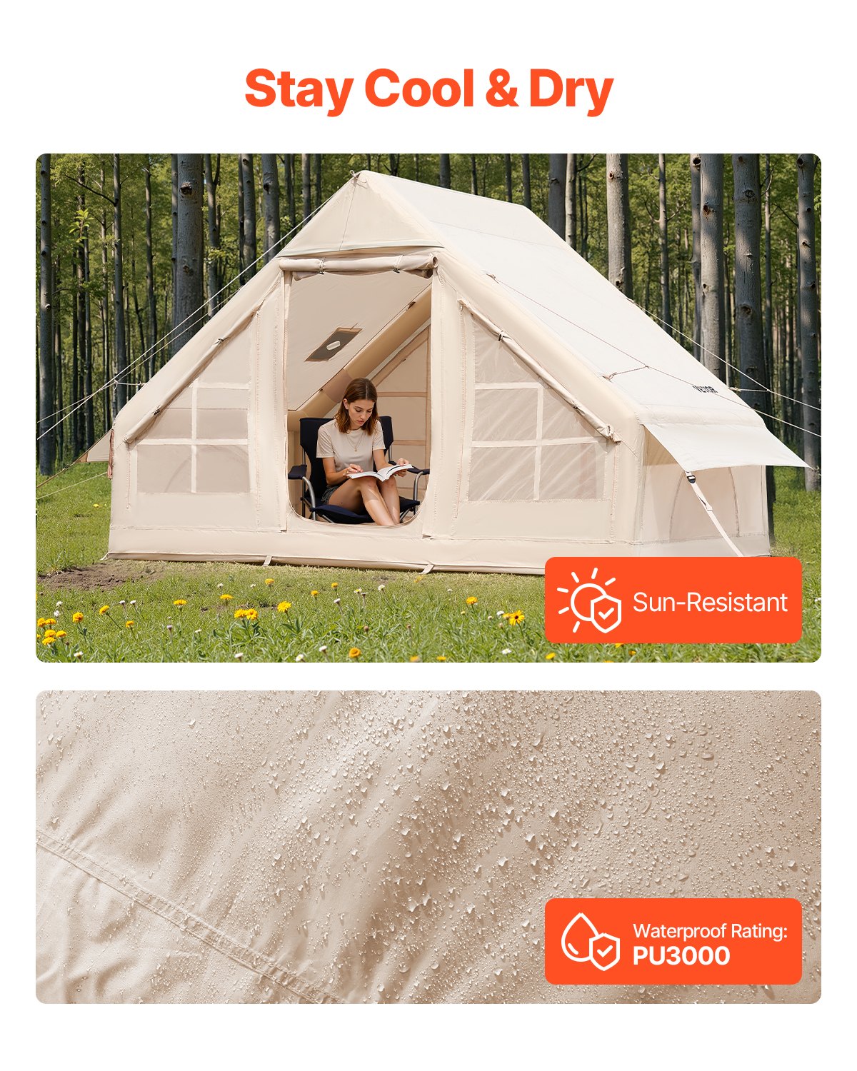 VEVOR Inflatable Camping Tent for 3-5 People, Glamping Tent with Pump, Easy Setup