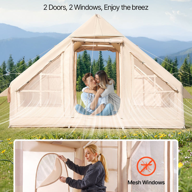 VEVOR piepūšamā telts kempingam 3–5 personām, glampinga telts ar pumpi, viegli uzstādāma