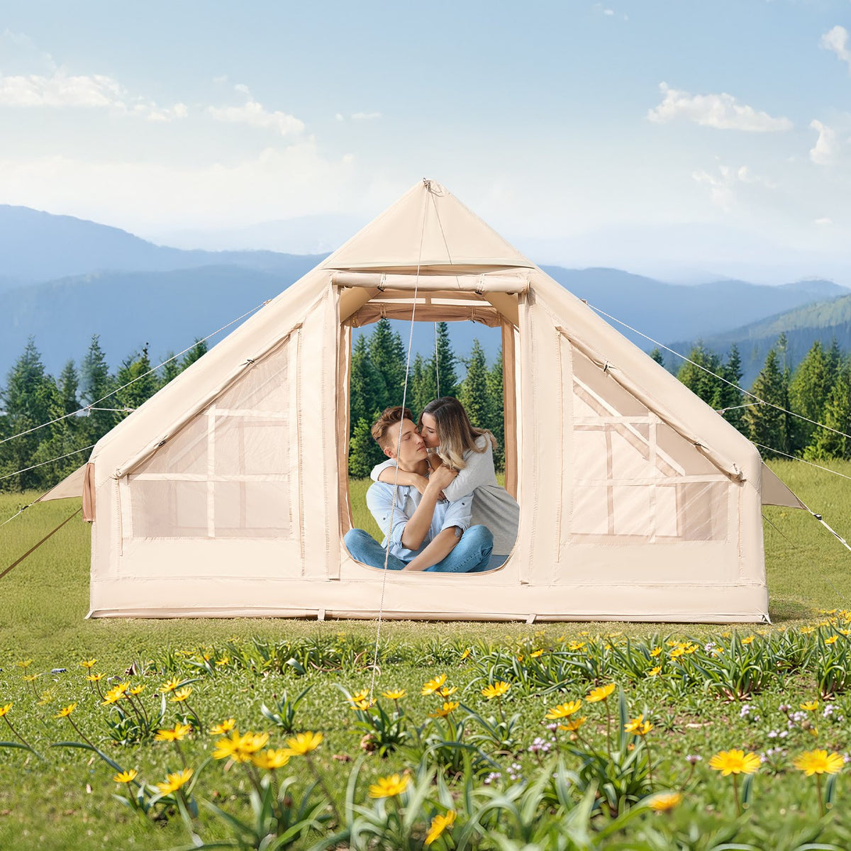 VEVOR Inflatable Camping Tent for 3-5 People, Glamping Tent with Pump, Easy Setup