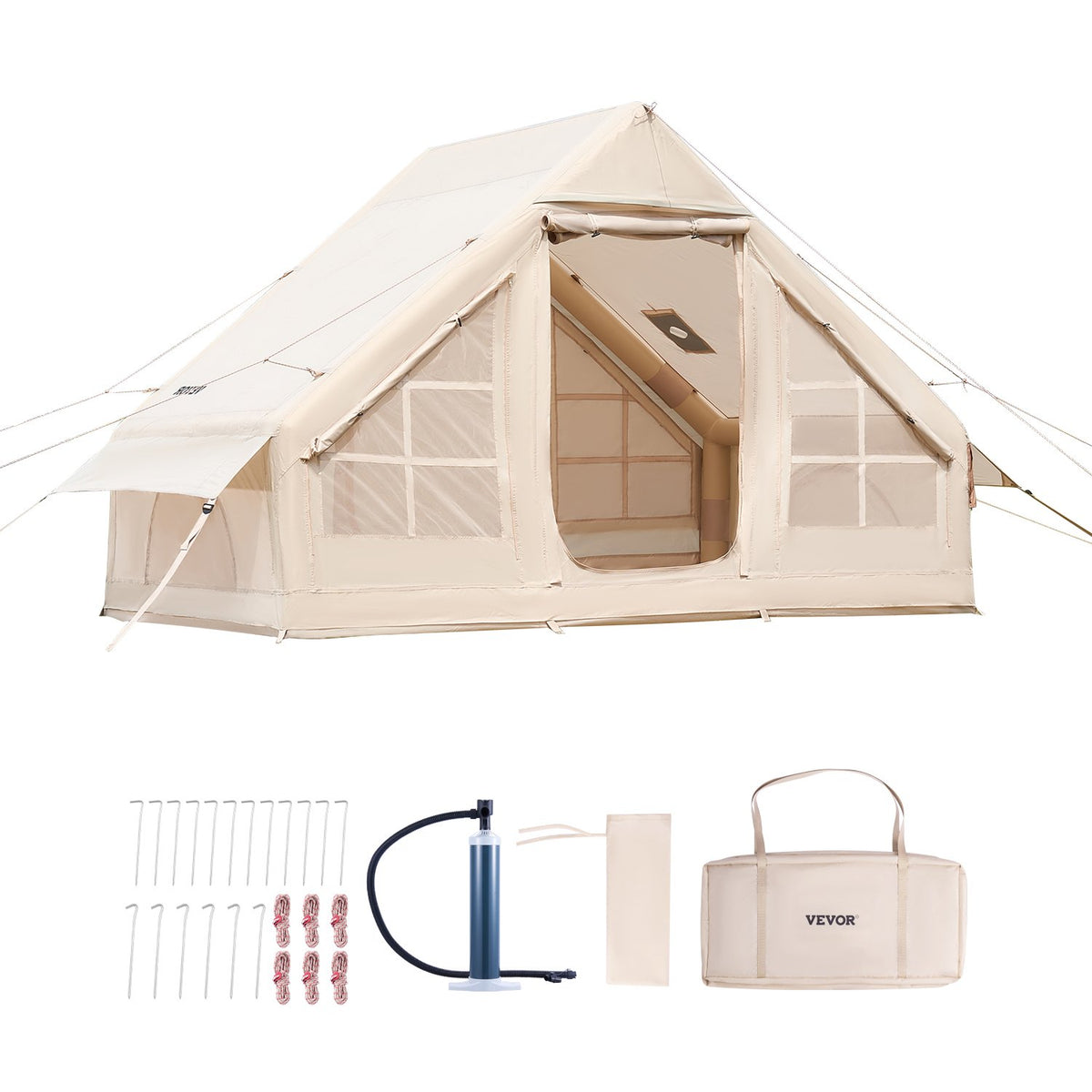 VEVOR Inflatable Camping Tent for 3-5 People, Glamping Tent with Pump, Easy Setup