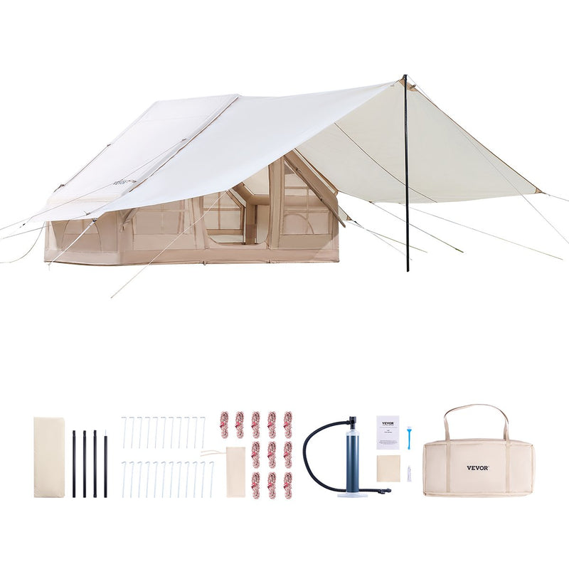 VEVOR piepūšamā telts kempingam 3–5 personām, glampinga telts ar pumpi un nojumi