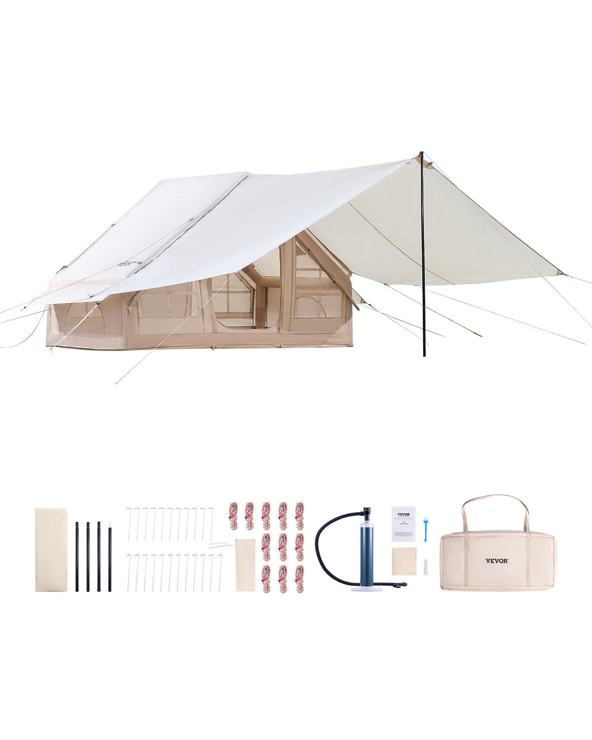 VEVOR Inflatable Camping Tent for 3-5 People, Glamping Tent with Pump and Canopy