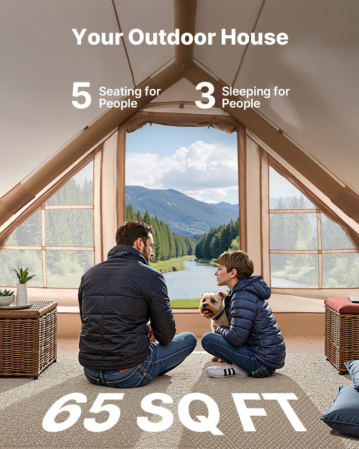 VEVOR Inflatable Camping Tent for 3-5 People, Glamping Tent with Pump and Canopy