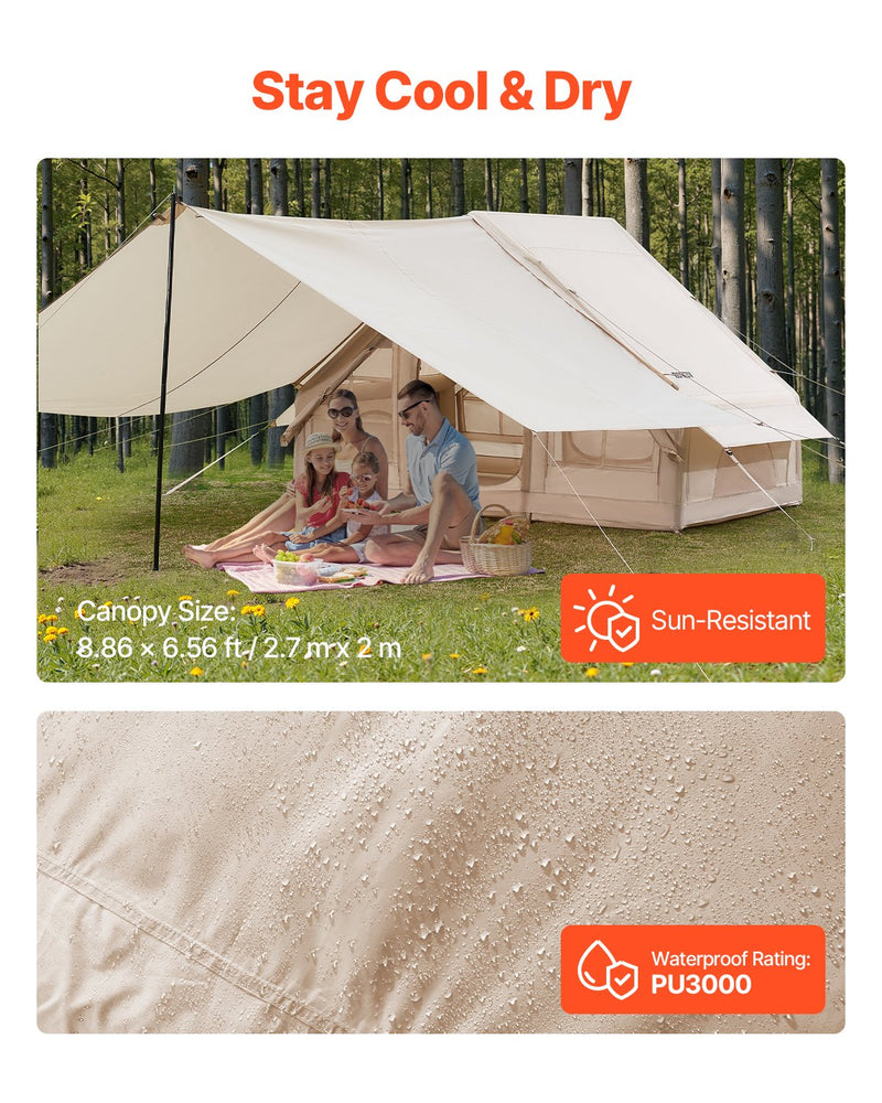 VEVOR piepūšamā telts kempingam 3–5 personām, glampinga telts ar pumpi un nojumi
