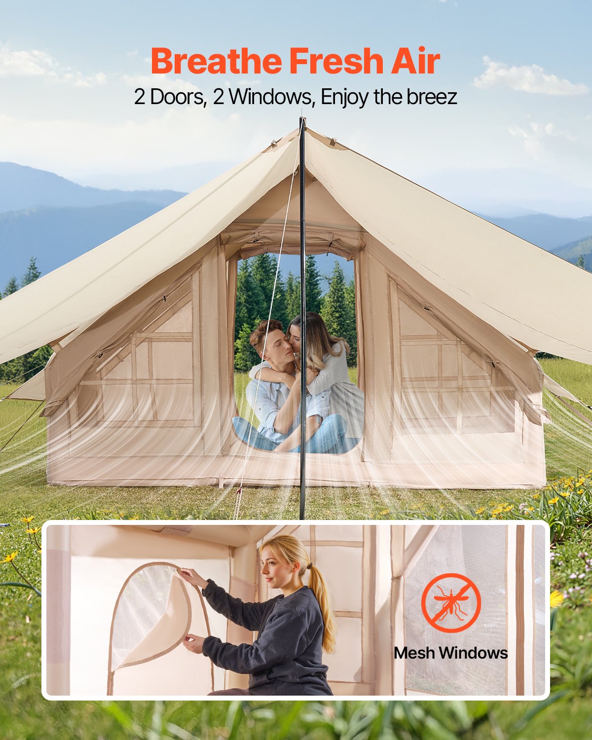 VEVOR Inflatable Camping Tent for 3-5 People, Glamping Tent with Pump and Canopy
