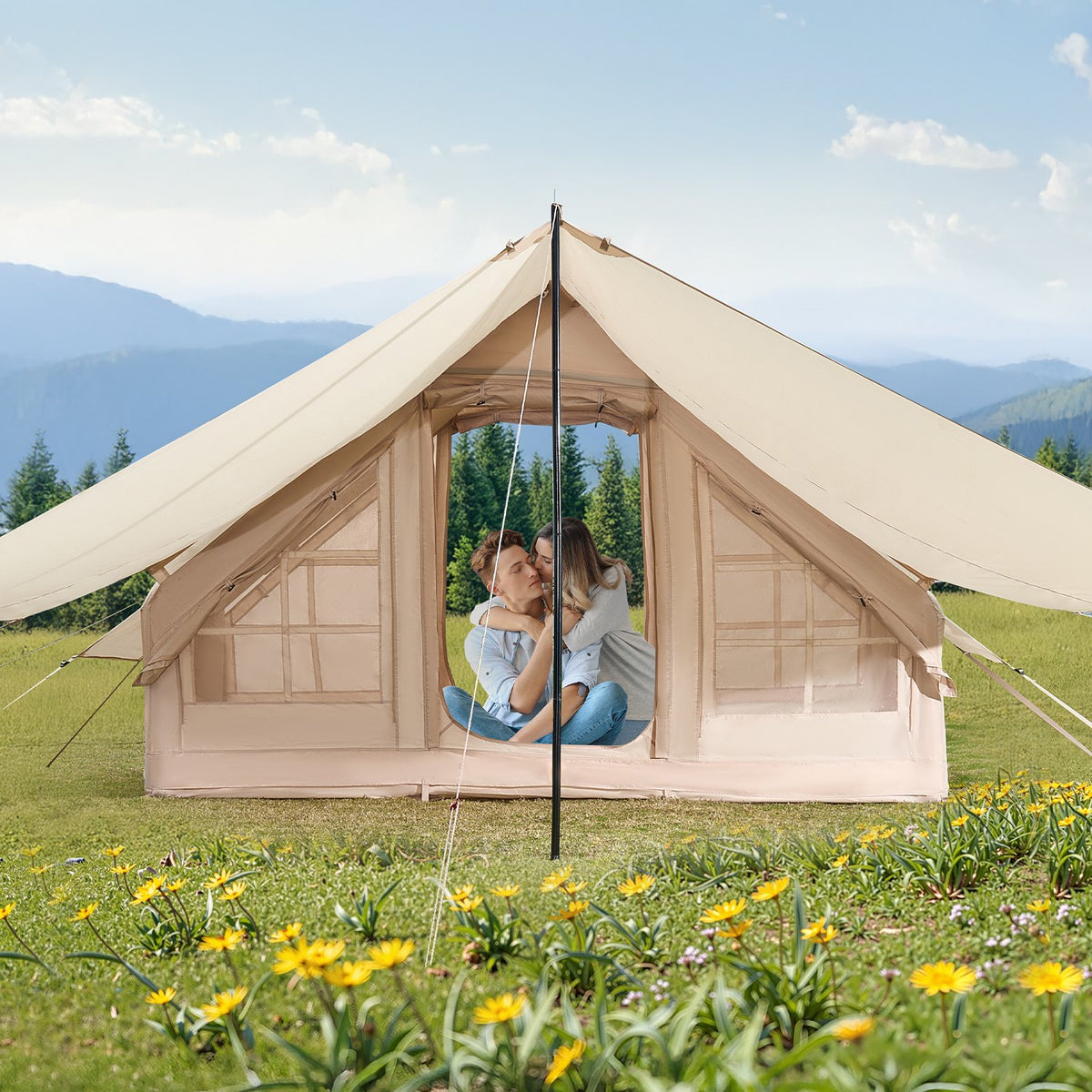 VEVOR Inflatable Camping Tent for 3-5 People, Glamping Tent with Pump and Canopy