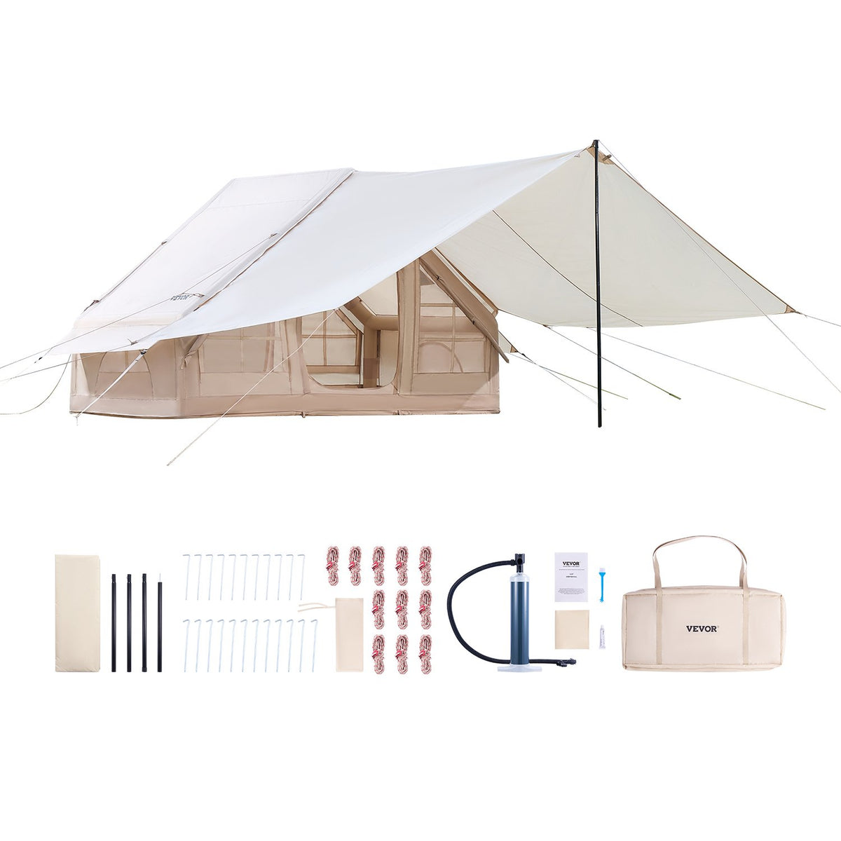 VEVOR Inflatable Camping Tent for 3-5 People, Glamping Tent with Pump and Canopy