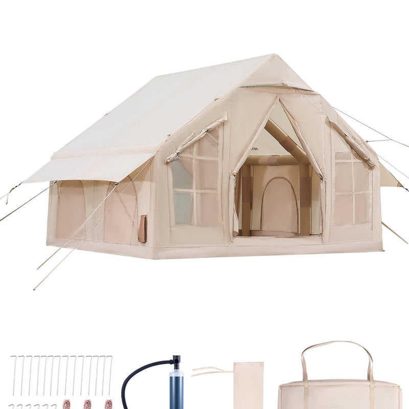 VEVOR piepūšamā telts kempingam 4–6 personām, glampinga telts ar pumpi, viegli uzstādāma