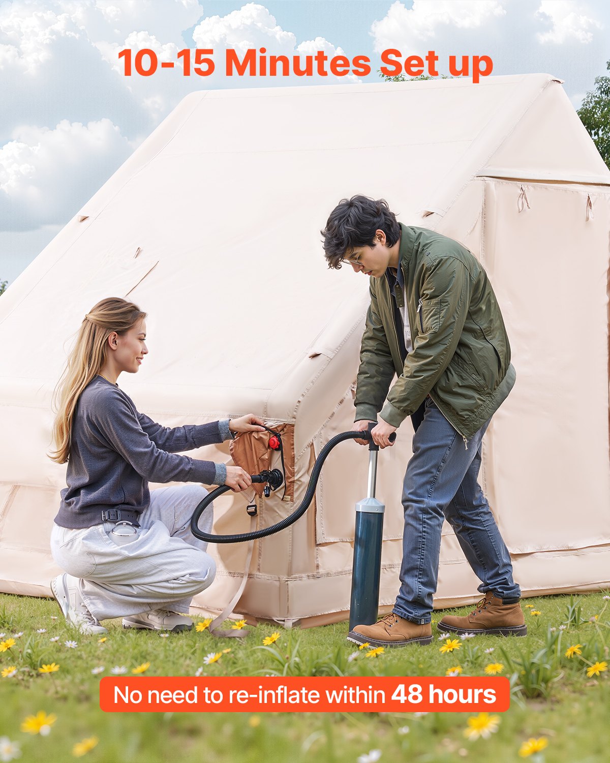 VEVOR piepūšamā telts kempingam 4-6 personām, glampinga telts ar pumpi, viegli uzstādāma