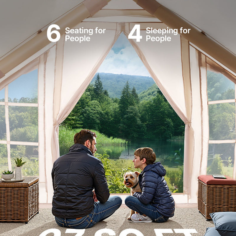 VEVOR piepūšamā telts kempingam 4–6 personām, glampinga telts ar pumpi, viegli uzstādāma