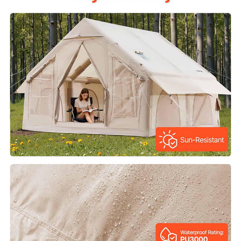VEVOR piepūšamā telts kempingam 4–6 personām, glampinga telts ar pumpi, viegli uzstādāma