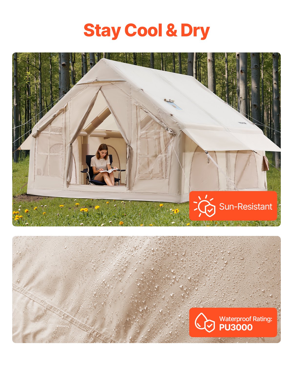 VEVOR piepūšamā telts kempingam 4-6 personām, glampinga telts ar pumpi, viegli uzstādāma