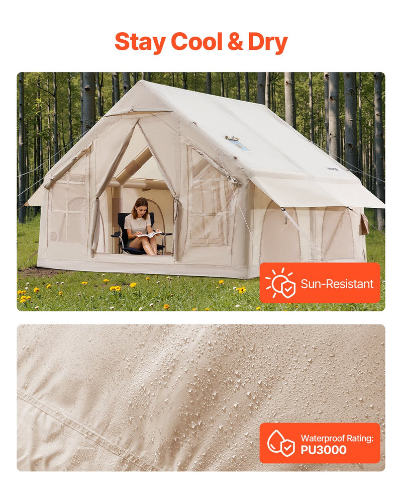 VEVOR piepūšamā telts kempingam 4–6 personām, glampinga telts ar pumpi, viegli uzstādāma
