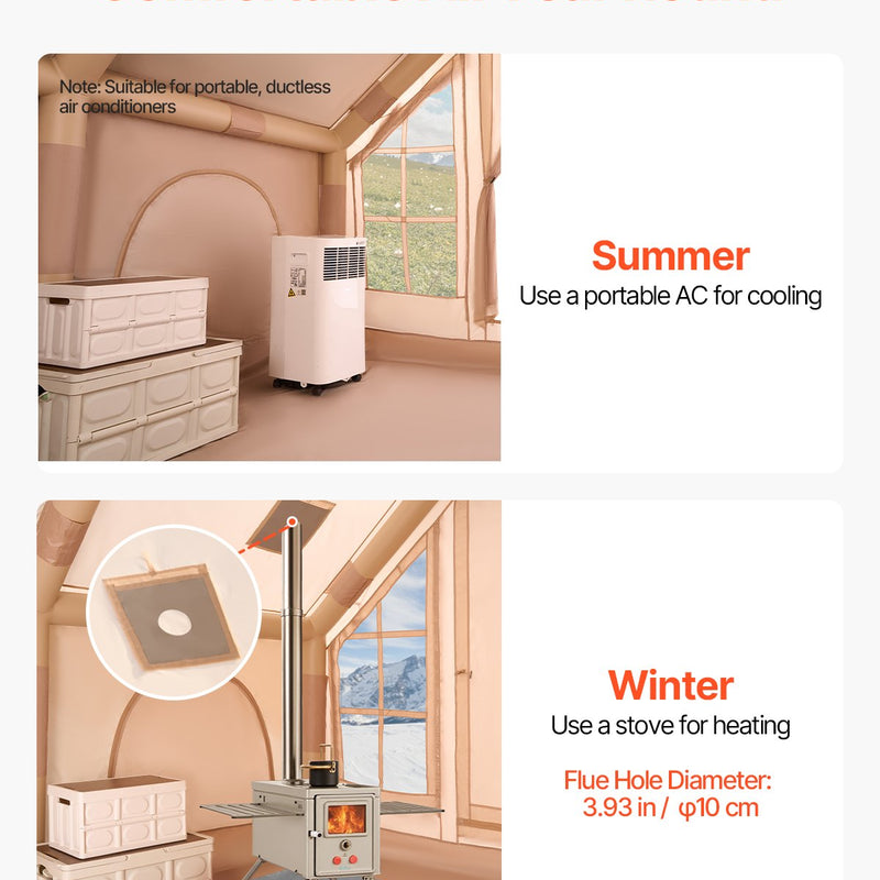 VEVOR piepūšamā telts kempingam 4–6 personām, glampinga telts ar pumpi, viegli uzstādāma